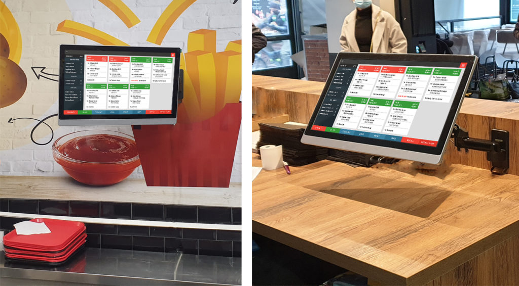 écran d'information-préparation de commande fast-food-comptoir